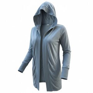 Athleta Uptempo Wrap Cardigan XL Blue Hooded Open Front Long Sleeve